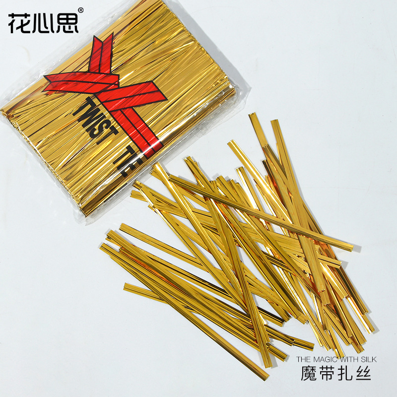 Materiales florales hornear dulces embalaje sellado corbata de alambre regalo necesidades diarias vinculante oro y plata corbata Alambre de sellado