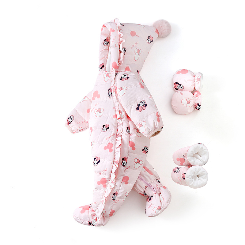 Baby One-Piece down Jacket, Newborn Male and Female Baby Clothes, Outdoor Clothes, Cartoon Winter Thickeneding and Warmth