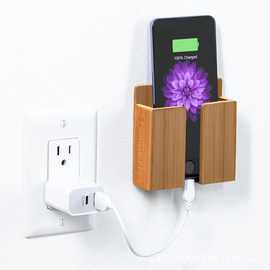 壁挂手机支架墙壁手机支架竹制手机支架带充电孔适用于家庭