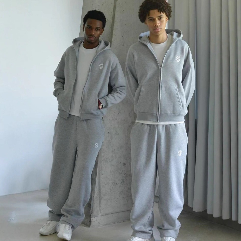 Trend solid sports suit hip-hop style with zipper