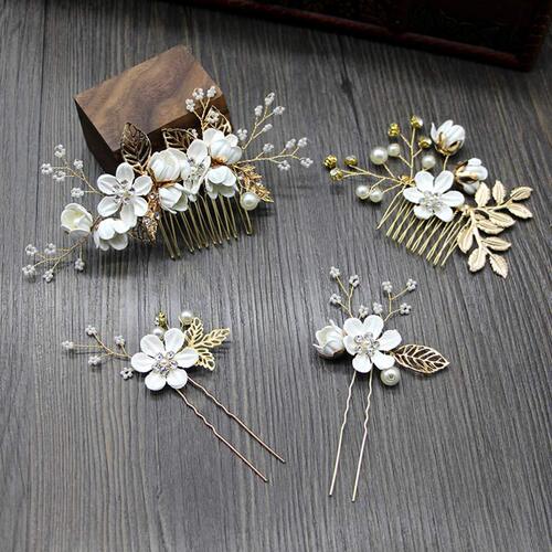 Korean-style bride headpiece, new forest system blue flower hairpin, hair comb wedding veil hair accessory, hair comb hair pin