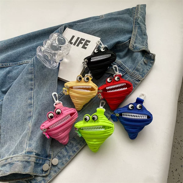 Cute Creative Cartoon Monster Headset Red Bag Key Storage Bag Backpack Pendant Funny Ugly Cute Coin Purse