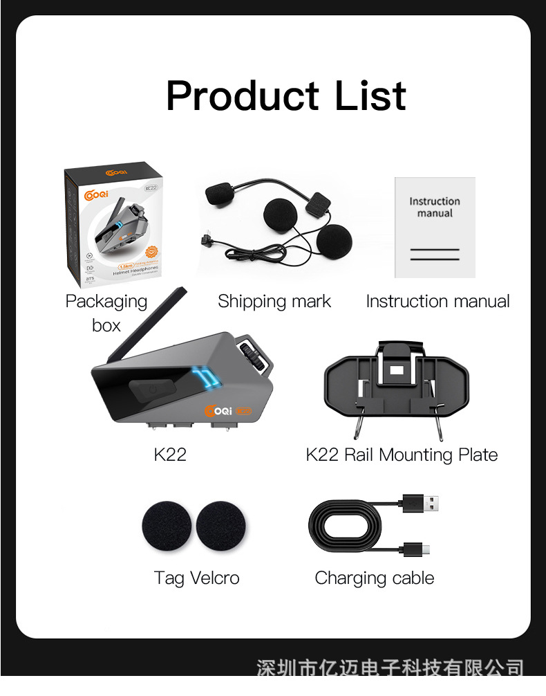 In-Stock Foldable Antenna Helmet Headset K22 for Motorcycle Riding, 1500m Intercoms, Cross-Brand Compatibility, Third Generation