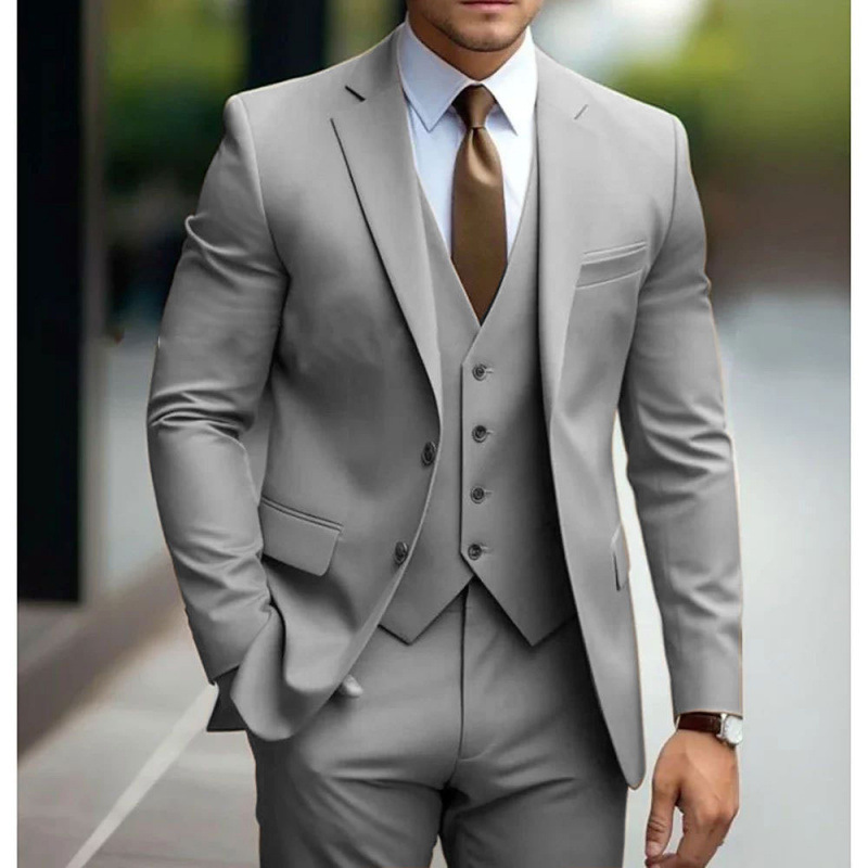 European and American Foreign Trade Men's Solid Color Autumn and Winter New Suit Set, Amazon Style Elegant Business Banquet Formal Attire