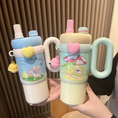 アニメ人形ステンレス保温カップ女子大容量ストローカップ高ins颜値携帯ハンドルカップ