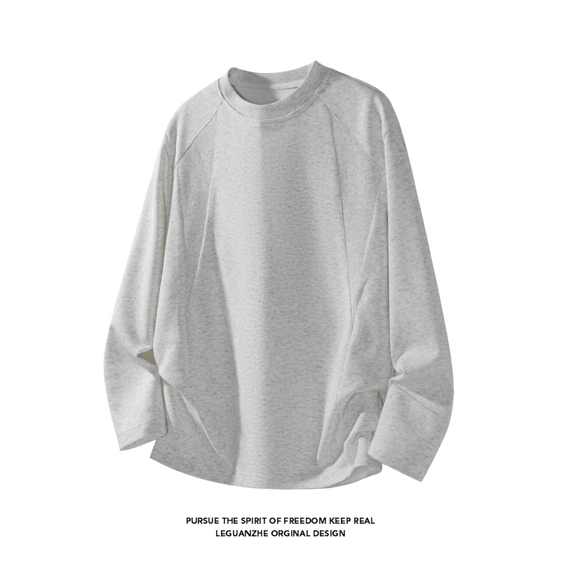 American Style Heavyweight Cotton Cleanfit Long Sleeve T-Shirt For Men, Spring And Autumn, Ribbed Design, Oversized_voghion.com