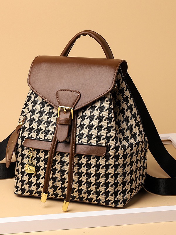 Mochila moderna para mujer 2025, gran capacidad, estilo coreano, mochila con estampado de pata de gallo, venta en vivo en TikTok, bolso de moda urbana para mujer