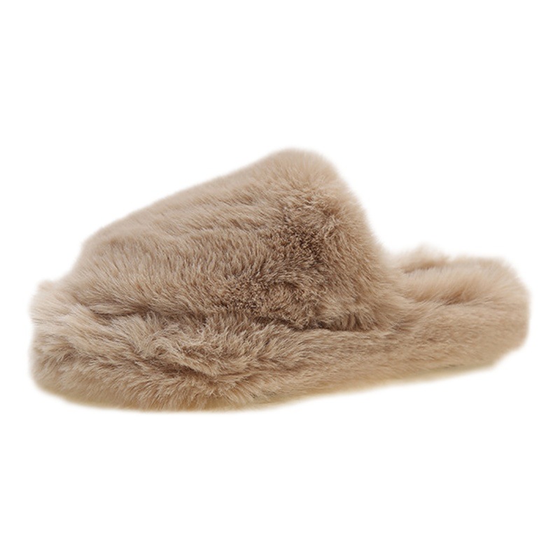 Pantuflas de felpa con punta abierta para mujer, modernas, para uso en exteriores, nuevas pantuflas de algodón con suela gruesa para otoño/invierno 2025.