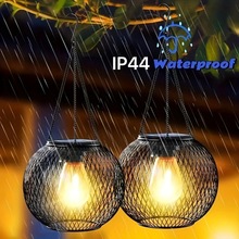 跨境铁艺复古网格太阳能灯笼庭院灯户外花园景观镂空吊灯灯笼