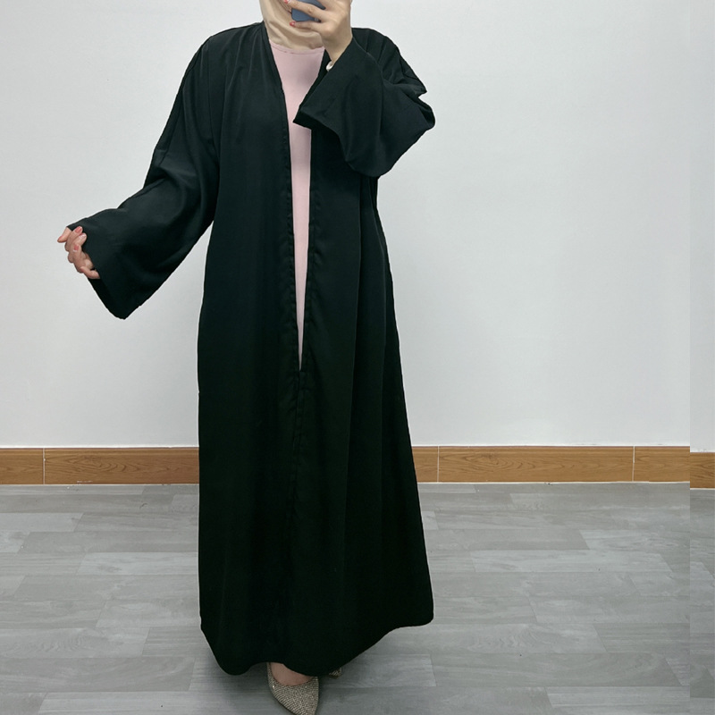 F390 Cross-Border Foreign Trade Middle East Dubai Women's Solid Color Zipper Cardigan Robe In-Stock Fashionable Loose_ecoleips.com