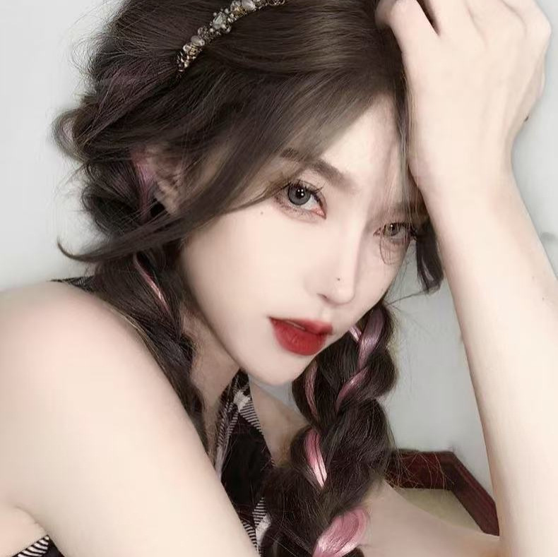 Highlight Braided Hair Extensions Sweet Cool Spicy Girl Double Ponytail Wig Female Influencer Natural Dopamine Color Braiding Tool