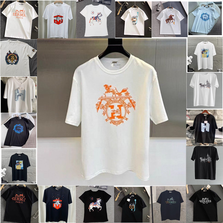 Cross-Border Summer New Style Herms Letter Printed Round Neck Short-Sleeved T-Shirt for Men and Women Loose Casual Trendy Ams Emma Cross-Border Summer New Style Herms Letter Printed Round Neck Short-Sleeved T-Shirt for Men and Women Loose Casual Trendy Ams Emma