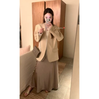 HEYGIRL黑哥 秀场西服 欧根纱拼接无领西装外套女春通勤小众上衣