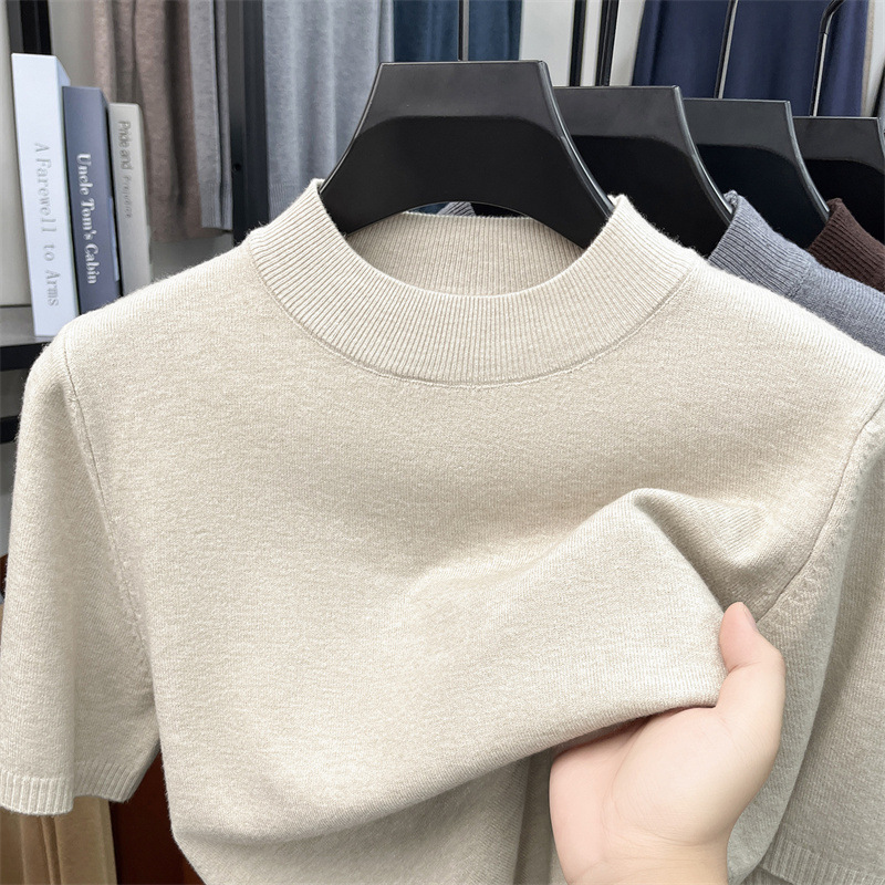 Cross-border short-sleeve autumn and winter new style middle-aged men's sweater, thin round-neck casual short-sleeve knitwear, men's clothing wholesale