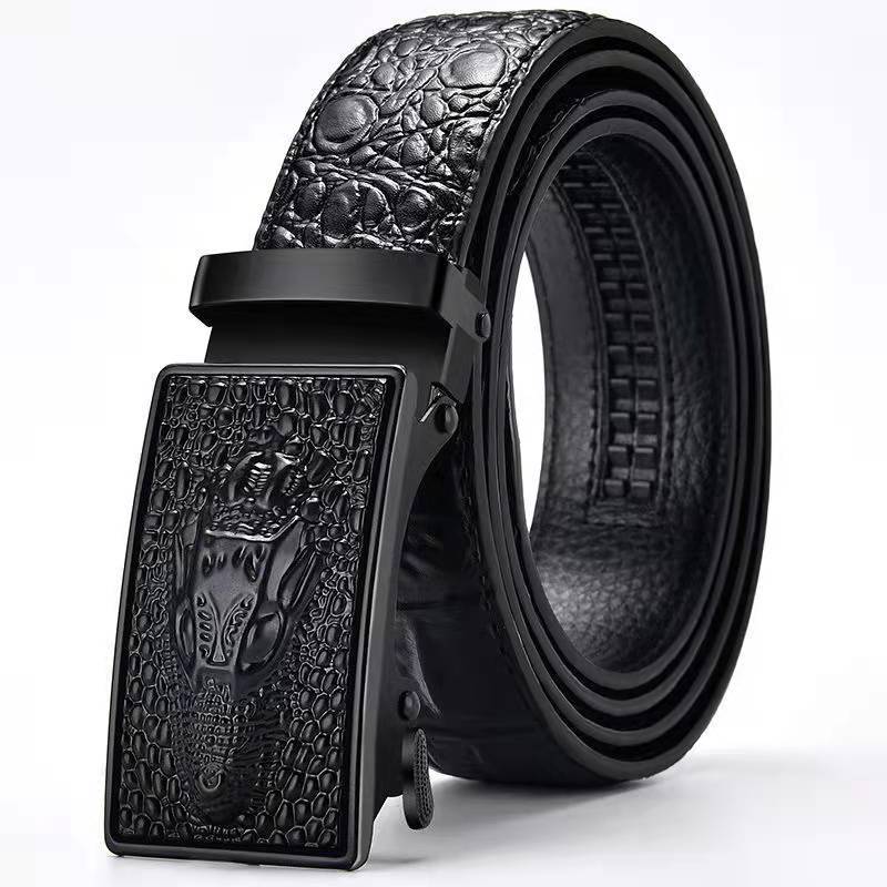 New Hot Selling Men's Belt with Crocodile Pattern Dragon Buckle Mesh Automatic Buckle Belt, Trendy Pant Belt, Versatile Style_voghion.com