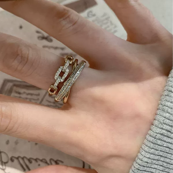 Korean retro gold-colored ring, fashionable, light luxury, high-end feel, versatile design, popular open ring for women