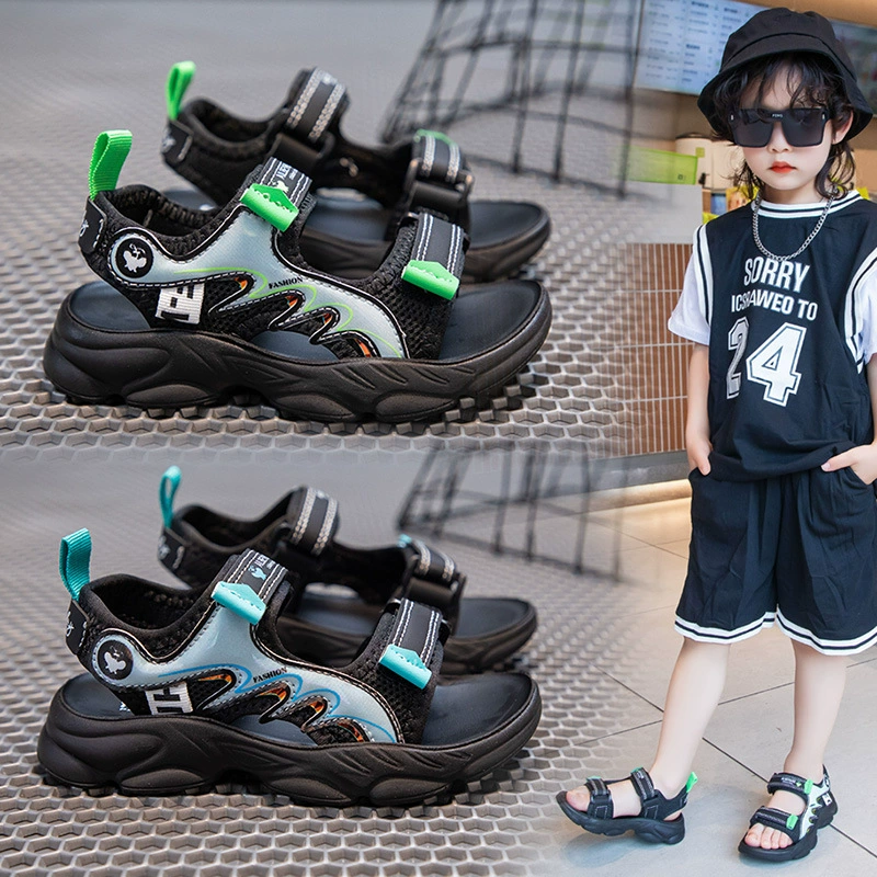 Детские сандалии для мальчиков Пляжная обувь летняя новая сетка красная детская повседневная обувь нескользящая мягкая подошва для мальчиков спортивные сандалии