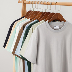 精練綿240グラム重ポンド純綿双紗半袖tシャツ男性潮牌純色落肩丸襟上着卸売り女性夏