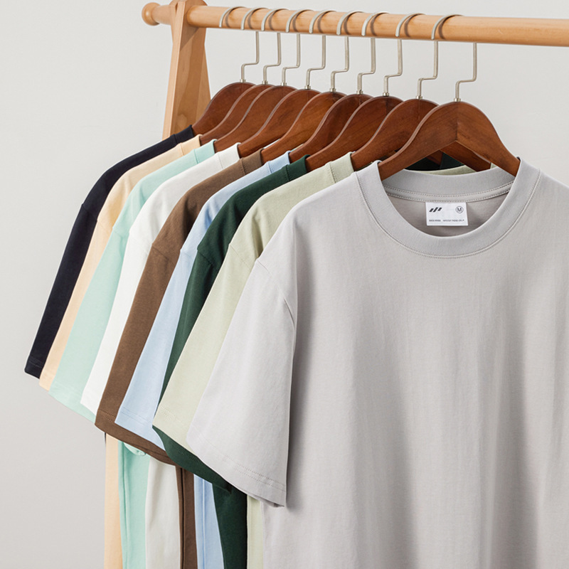 Combed cotton 240g heavy weight cotton double yarn short sleeve T-shirt men's fashion brand solid color drop shoulder round neck jacket wholesale women's summer Combed cotton 240g heavy weight cotton double yarn short sleeve T-shirt men's fashion brand solid color drop shoulder round neck jacket wholesale women's summer