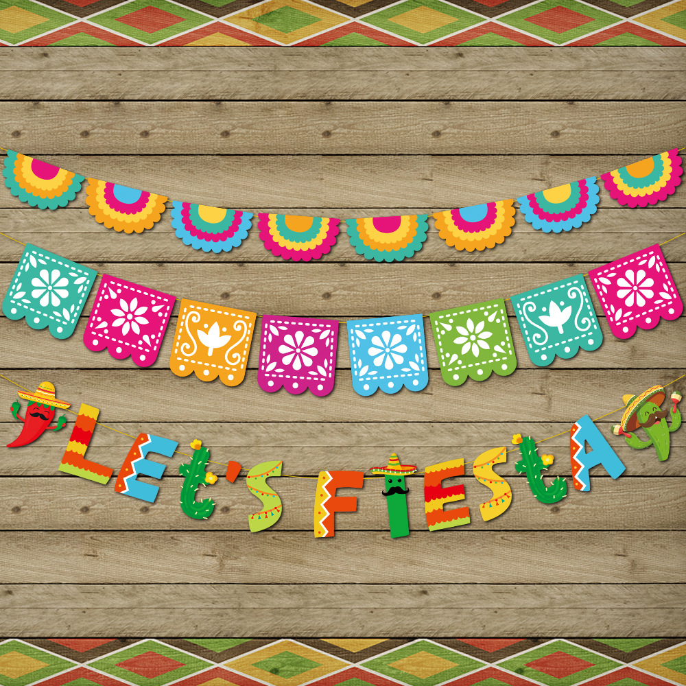 Día de los muertos México tema decoración tire bandera Vamos a fiesta tire bandera colorido hueco pull bandera insertar