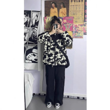 秋冬潮流新款斑马豹纹卫衣韩版女男装网红同款情侣装貂绒外套棉衣