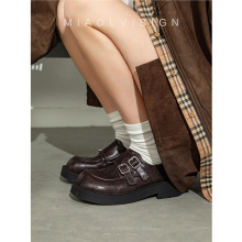 「妙侣」海盐小方~厚底乐福鞋女2025春秋学院风圆头粗跟小皮鞋女