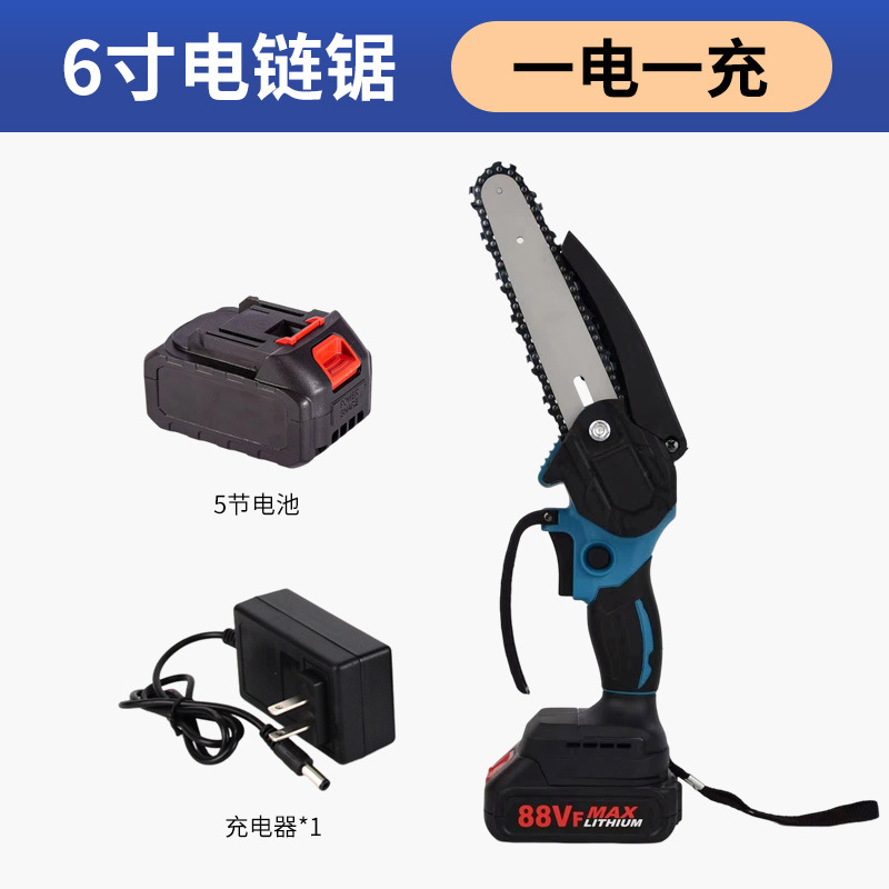 Gran capacidad de 4 pulgadas 6 pulgadas batería de litio de una sola mano sierra de cadena eléctrica Sierra de registro ingeniería doméstica mini sierra eléctrica Sierra de registro transfronterizo