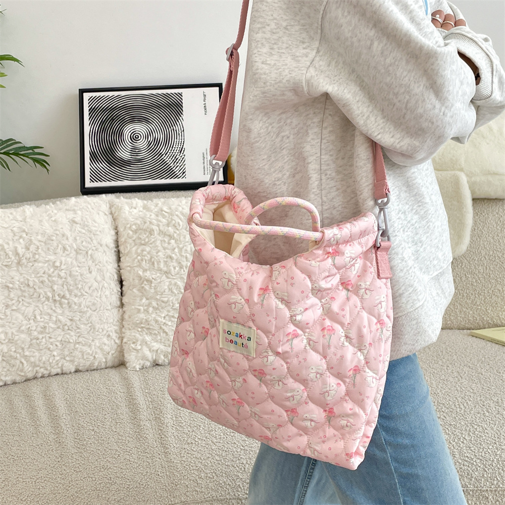 Mala de ombro acolchoada para mulher estilo coreano tote cartoon_voghion.com