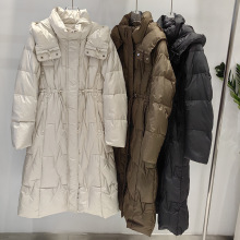 外贸欧洲站羽绒服女中长款2024冬季修身显瘦腰带款白鸭绒保暖外套