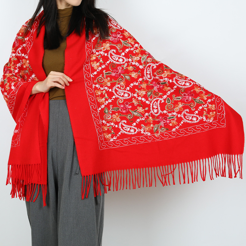 2024 nuevo invierno estilo nacional de invierno bufandas de cachemira flor de caju decoración cálida