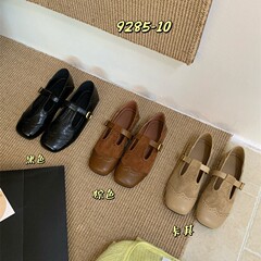 复古雕花方头浅口单鞋平底小皮鞋女小众设计法式玛丽珍鞋秋季女