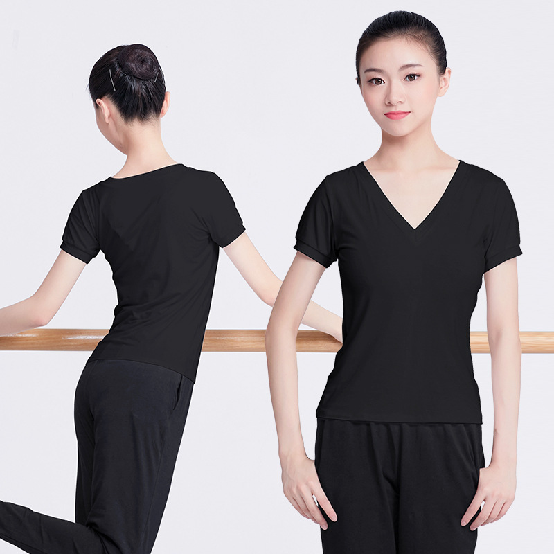 Ropa de baile para mujeres de manga corta con cuello en V ropa de práctica corta Ropa de baile elástica verano nueva ropa de Yoga de ballet