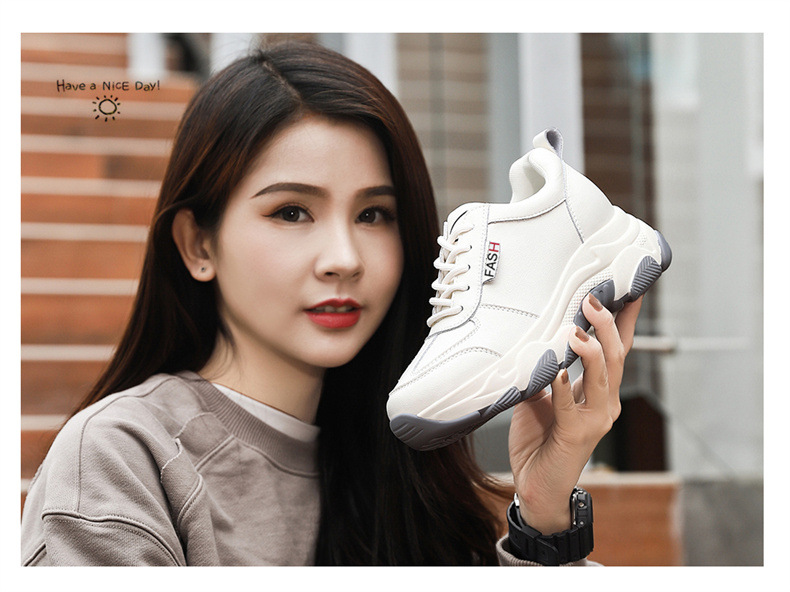 Giày sneaker chunky đế dày da thật nữ mới mùa xuân hè 2023 — DH 58316 mét xám (rỗng) mẫu mùa hè cao gót 5 cm, DH 58220 trắng xanh lá cây mẫu mùa hè cao gót 5 cm, DH 58302 trắng (mặt da) cao gót 5 cm, DH 58302 be xám (mặt da) cao gót 5 cm chi tiết 3