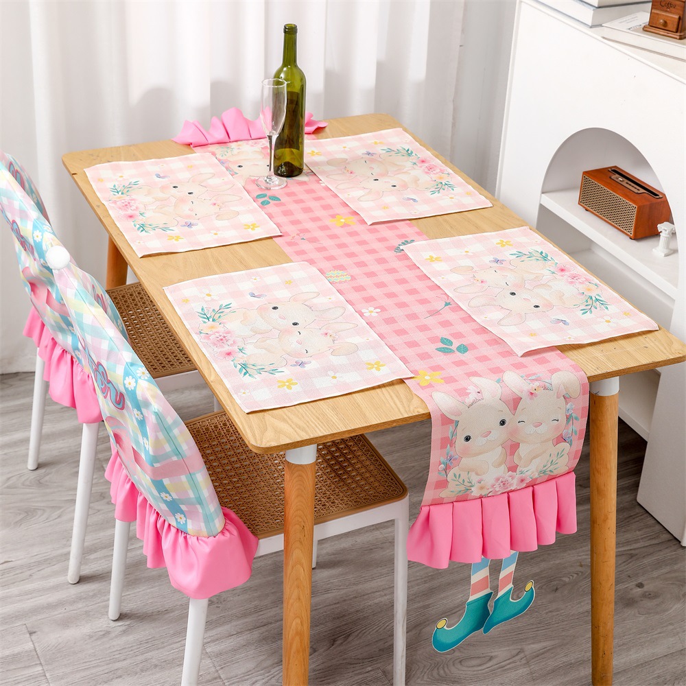 Decoraciones transfronterizas de Pascua conejito colorimpresión de dibujos animados almohadillas de mesa de comedor en el hogar mantel de mesa cubierta de sillas