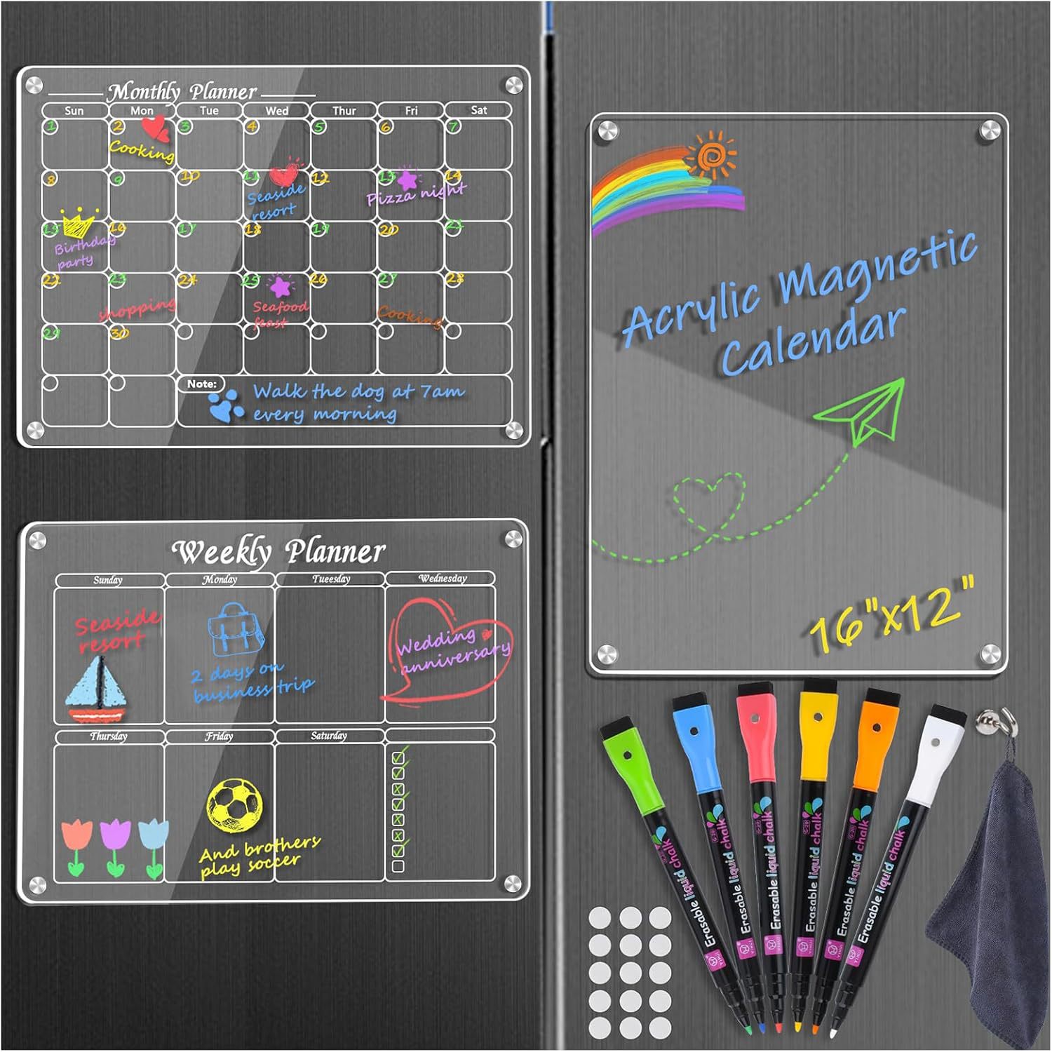 定制透明亚克力日历板磁性干擦板磁吸冰箱贴磁力记事板可重复使用