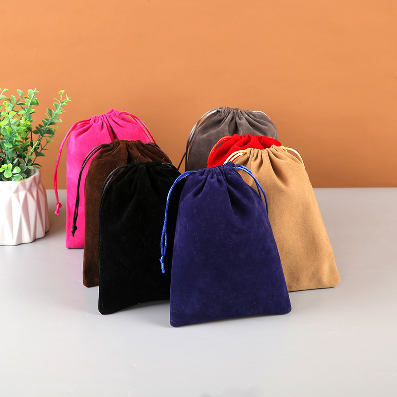 Flocking cloth bag drawstring jewelry packaging bag brocade glasses bag beam small cloth bag logo factory wholesale