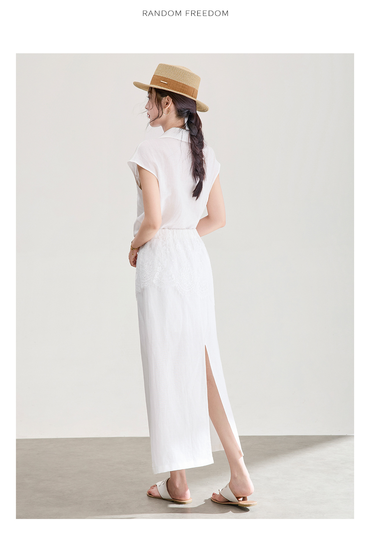 Chân váy midi ren xếp ly cạp cao xẻ tà sau — màu đen chi tiết 15