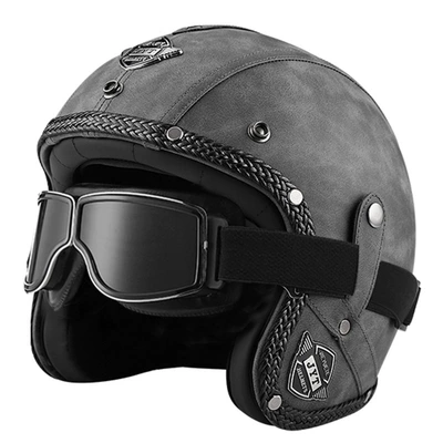 Motorcycle Safety Supplies: Motorcycle Retro Helmet Men's and - 555-leather-helmet-gray-square-vintage-mirror-s