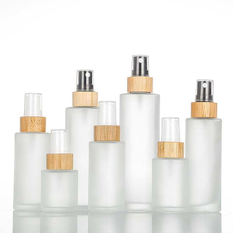 竹木圈磨砂玻璃瓶化妆品旅行分装瓶按压式细雾纯露爽肤水喷雾瓶