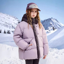 巴拉巴拉2024中大童连帽拼色面包服男童加厚休闲羽绒服女安特踏步