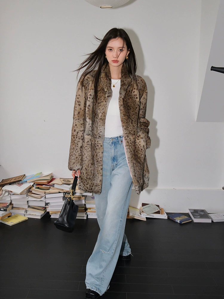 Love Leopard Leopard Old Money Middle Rabbit Pyreal Classic Leopard Mao Mao Mao middle long model