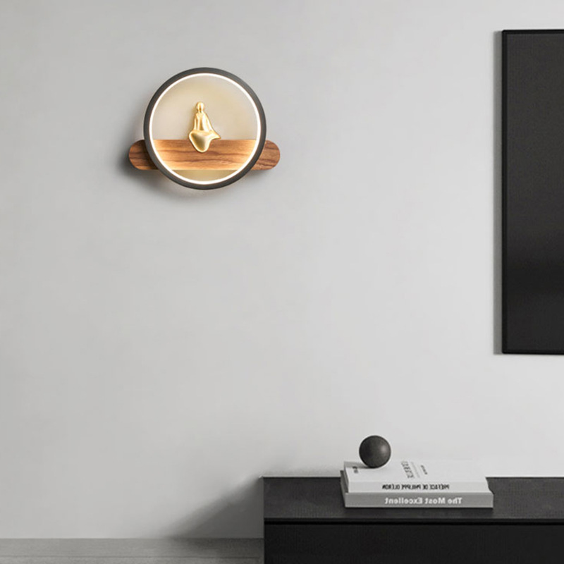 lámpara de pared nueva cabecera lámpara de cabecera LED de fondo de pared de nuez de bronce de fondo de nuez de melocotón circular Zen invitado