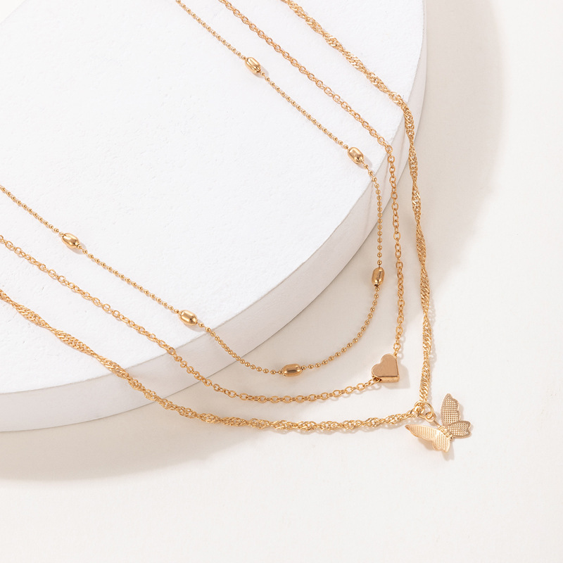 Women's Gender Basic Modern Style Classic Style Heart Shape Butterfly Alloy Wholesale Three Layer Necklace