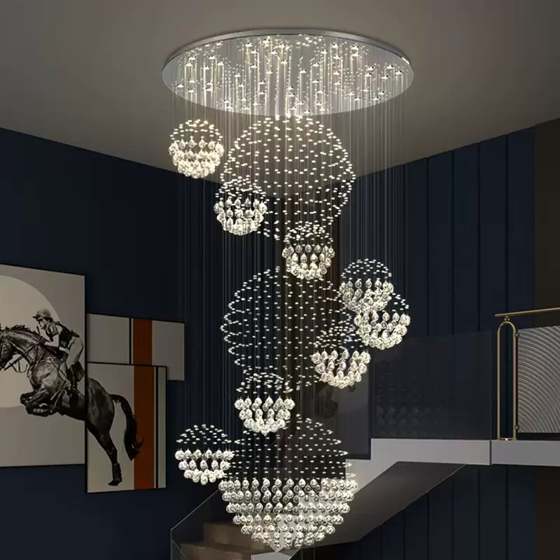 跨境复式楼水晶吊灯别墅水晶灯酒店大厅客厅中空loft楼梯长吊灯