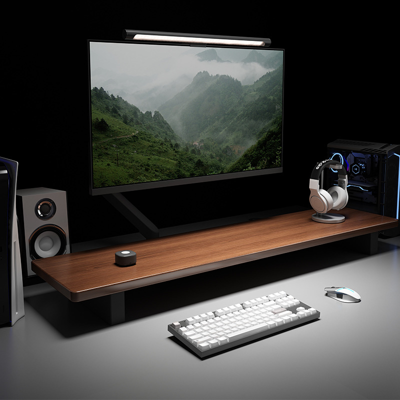 Pantalla de elevación de madera sólida de escritorio pantalla base de soporte de mesa de color nuez para almacenar estantes de escritorio de computadora