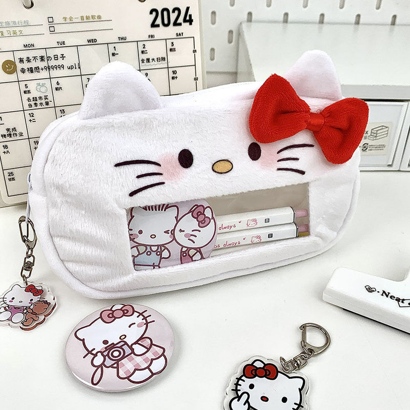 ins 高見え人気ガールぬいぐるみ窓 kt 猫ペンバッグかわいい学生文具バッグ大容量収納袋|undefined