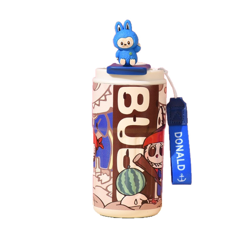 Rab Cloth 316 Stainless Steel Thermos Cup Cartoon High Color Value Suction Tube Cup Portable Large Capacity Ice American Coffee Cup