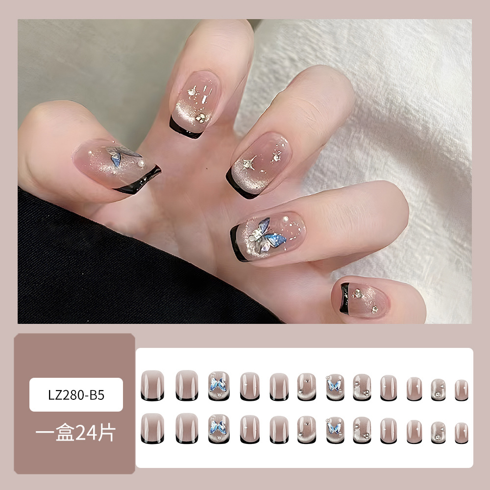Uñas portátiles de tendencia en TikTok con una sensación de alta gama para el otoño, puro deseo, pegatinas de arte de uñas portátiles con ojo de gato y sonrisa rosa brillante.
