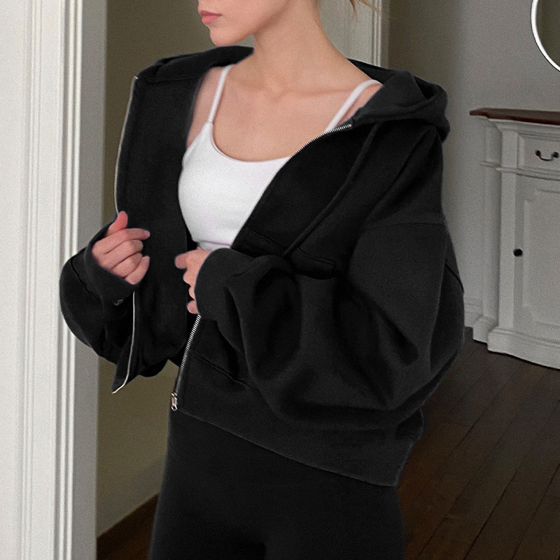 【Liquidación】Chaqueta deportiva corta con capucha y cremallera, forrada de lana, para primavera y otoño, moderna y cálida, para mujer. image 9
