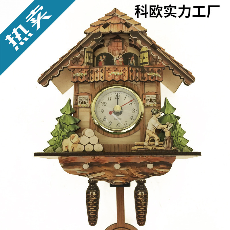Spot Wall Clock Cuckoo Cuckoo Alarm Clock Nordic Retro Clock Wooden Living Room Clock Battery Digital